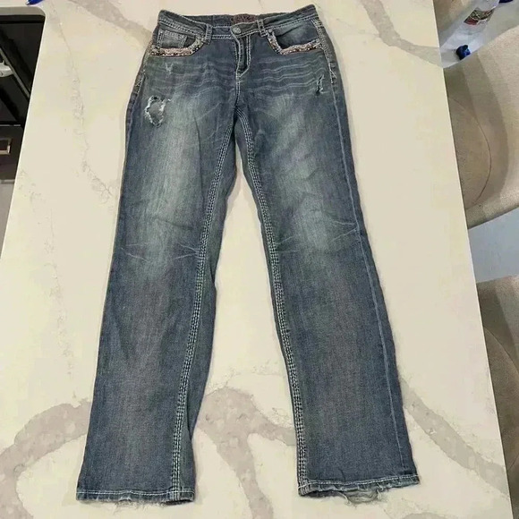 Grace in LA Denim - Grace in LA Bootcut Jeans Western Embroidered Rhinestone Distressed Women's 29